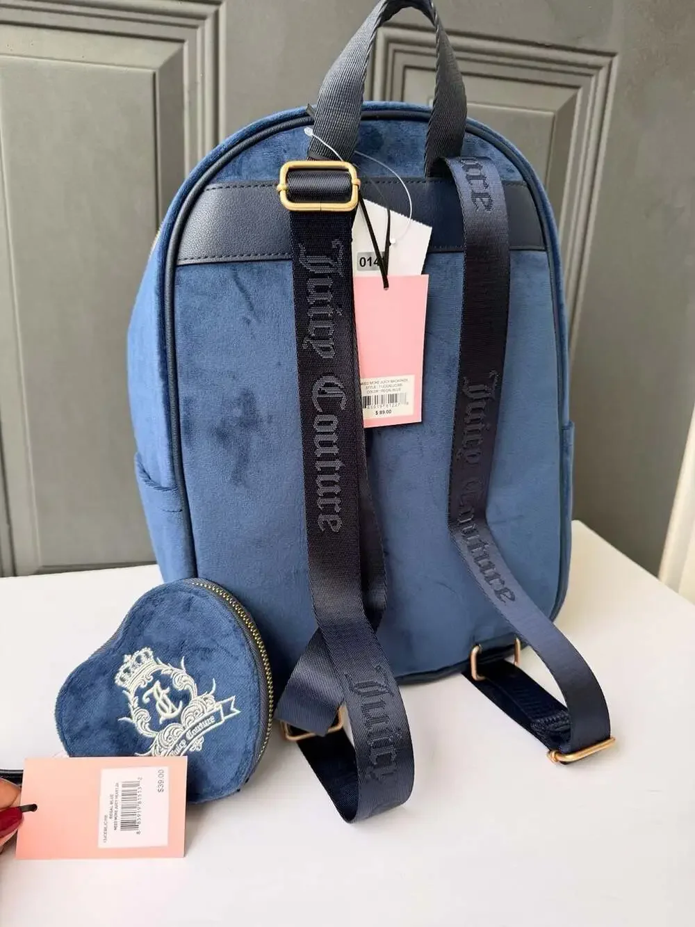 Set JuicyCouture Need More Juicy Velour Backpack and Heart CoinPurse RegalBlue